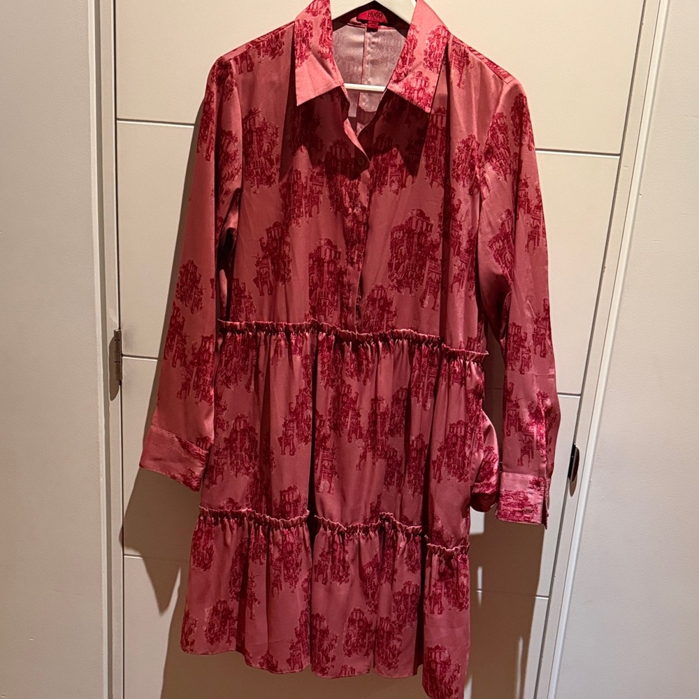 HUGO Red Patterned Button-Up Shirt